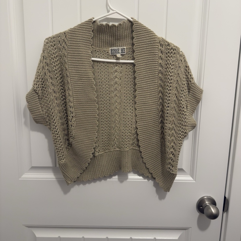 Robbie Bee Women's Vintage Tan Crochet Cardigan Swester Size Large‎